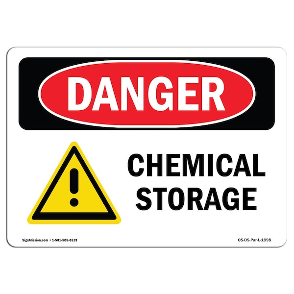 Safety Sign, OSHA Danger, 3.5" Height, Chemical Storage, Landscape, DS-D-35-L-1998-10PK